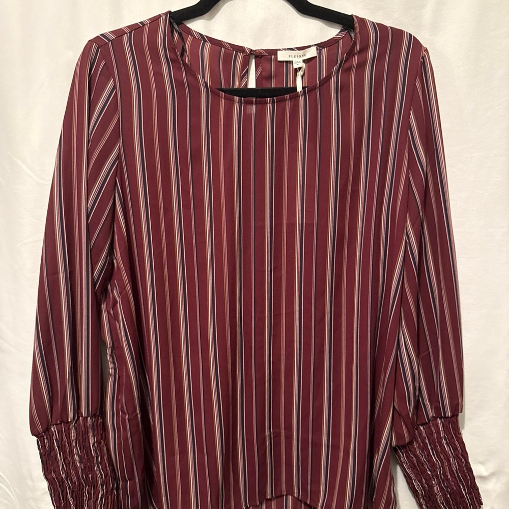 Pleione Burgundy and White Striped Blouse